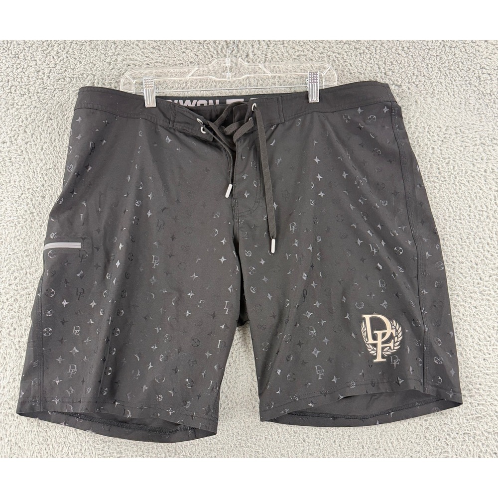 Dixxon Board Shorts Men's 40 Black Monogram Logo Print Swim Trunks Surf